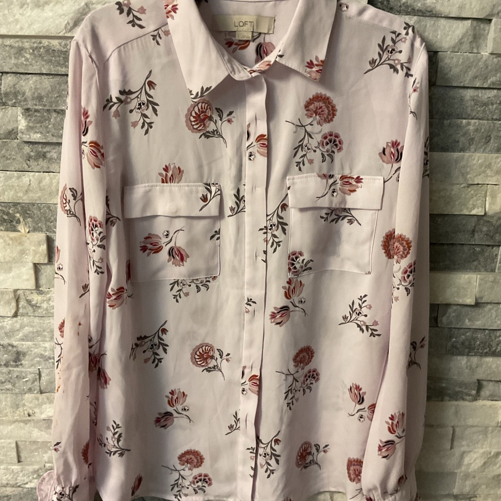 LOFT Pink and Red Floral Blouse